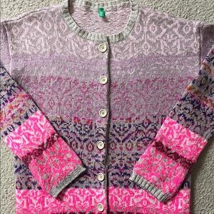 United Colors Of Benetton Pink and Gray Cardigan Sweater Girls 13-14 YO 3XL